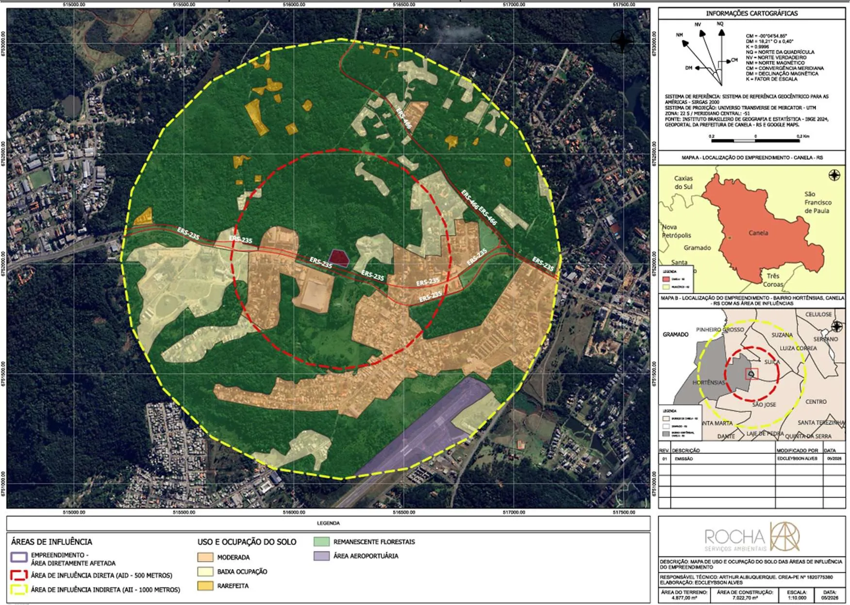 Mapa de adensamento urbano na área de influência, em círculos concêntricos