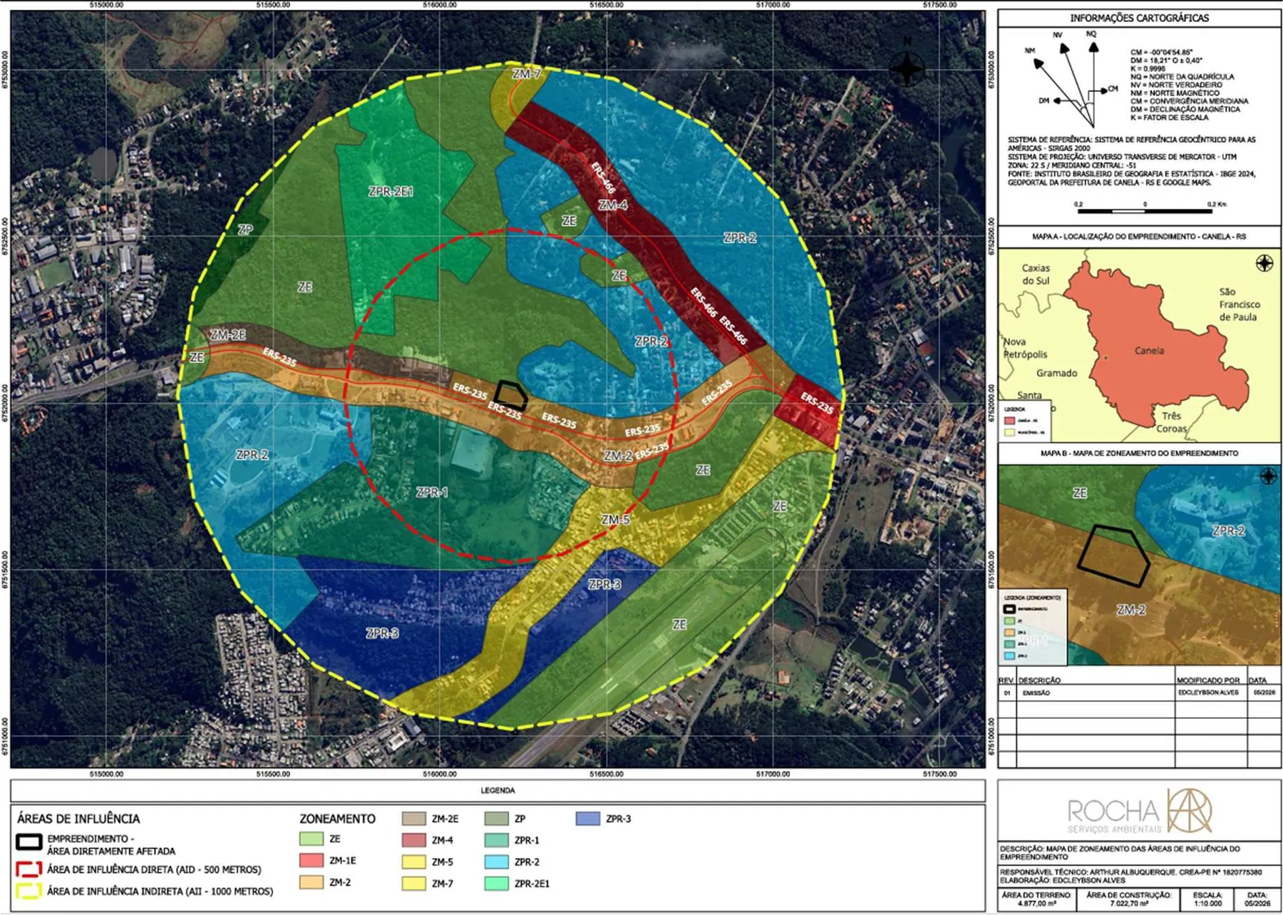 Mapa de sobreposição do empreendimento ao zoneamento municipal de Canela